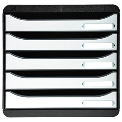 Image de Exacompta Réf. 3097213D BIG BOX PLUS Caisson 5 tiroirs pour document A4+ Dimensions extérieures : Profondeur 34,7 x largeur 27,8 Hauteur 27,1cm Noir/Blanc glossy