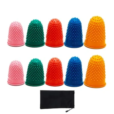Image de AMANDELIZABE Lot de 10 dés à coudre en caoutchouc pour protéger le bout des doigts (5 tailles) avec sac rangement