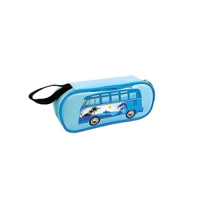 Image de BRISA VW Collection Trousse à crayons, étui stylos, pochette fournitures en design T1 Bus unisexe (Surf/Bleu)