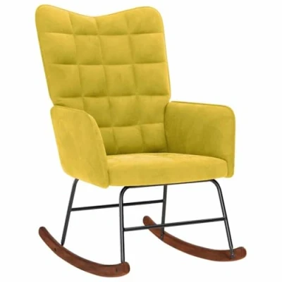 Image de vidaXL Chaise à Bascule Jaune Velours, Chaise, de Salon, Relaxation, Longue, siège Relaxation