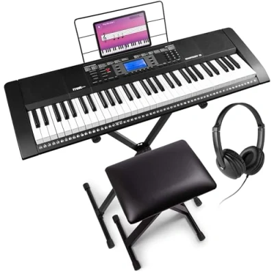 Image de Max Rhapsody61M Clavier Électronique, 61 Touches Sensibles à la Vélocité, Pack complet, Lecteur MP3 et Connexion MIDI, Deux Haut parleurs Intégrés, Idéal pour Démarrer le Piano