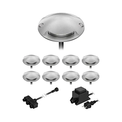 Image de ledscom.de Lampadaire LED Bunda, 2 lampes, pour l&#039;extérieur, passable, blanc chaud, jeu de 9 pièces