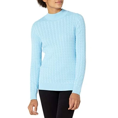 Image de Amazon Essentials Pull Torsadé Léger Coupe Classique à Manches Longues et Col Montant Femme, Bleu Ciel, XXL
