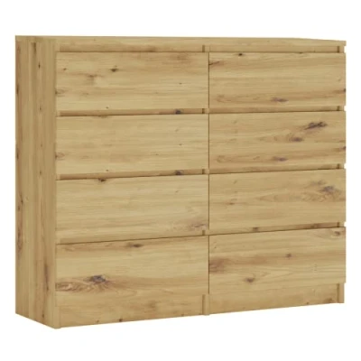 Image de 3E 3xE living.com Commode 120 cm, avec 8 tiroirs, Couleur : Chêne Artisan, D L cm x P 39 H 102