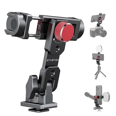 Image de ATUMTEK Adaptateur Trepied Smartphone Métal, Support Telephone avec 3 Patins à Froid et Port Arca, Rotation 360 Angle D&#039;inclinaison, Facile Monter sur Trépied, Caméra, Rotule