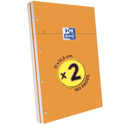 Image de Oxford Lot de 2 Blocs Notes Perforés Orange A4+ Grands carreaux Seyès 80 Feuilles Agrafées Couverture Carte Enduite