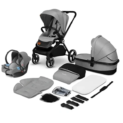 Image de LIONELO Mika poussette bébé confort 3 en 1, compacte, nacelle, siège auto, porte bébé, moustiquaire, un chauffe pieds habillage de pluie