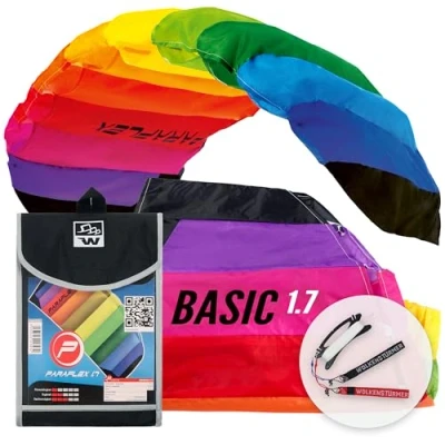 Image de Wolkenstürmer Paraflex Basic 1.7 Rainbow Aile de Traction, Arc en Ciel Prêt a Voler cerf Volant 2 Lignes pour débutants et Enfants à partir 8 Ans Kitesurf Voile Traction