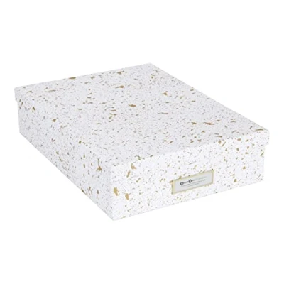 Image de Bigso Box of Sweden organisateur de bureau pour documents A4, brochures, etc. rangement avec couvercle et poignée boite en panneau fibres papier doré moucheté