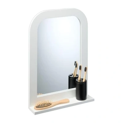 Image de Relaxdays Miroir de Salle Bain avec Tablette, HxLxP : 54 x 38 8,5 cm, rectangulaire, Chambre, Couloir, Blanc