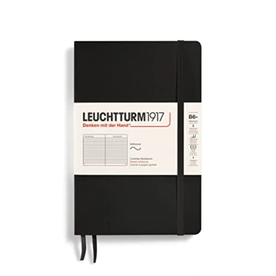 Image de LEUCHTTURM1917 358288 Carnet Paperback (B6+), couverture souple, 123 pages numérotées, ligné, noir