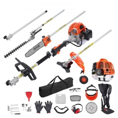 Image de VEVOR Outils de Coupe Multifonctionnel 6 en 1, Taille haie à gaz 52 CC, désherbeur, Bordure, Moteur Deux Temps, scie Perche, tronçonneuse avec rallonge, pour élagage arbuste Branche