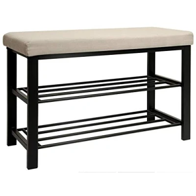 Image de DuneDesign Range Chaussures avec Banquette 81x32x46cm Porte 2 étagères Banc pour s&#039;asseoir Meuble Armoire à Siège Beige