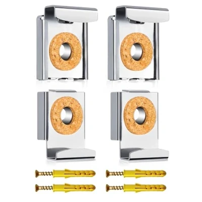 Image de WJUAN Kit de Montage Mural en Verre sans Cadre Support pour Miroir, avec 4 Jeux Broches et Vis, Peut êTre Utilisé Accrocher Fixer le Miroir ou (Argent)