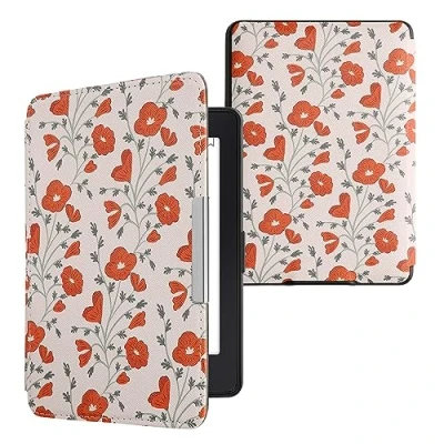 Image de kwmobile Étui Compatible avec Amazon Kindle Paperwhite Coque à Rabat magnétique Tablette eReader Similicuir Rouge Vert Beige