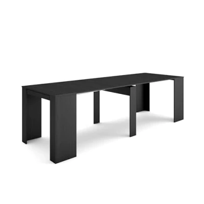 Image de Skraut Home Table Console Extensible Meuble 260 pour 12 Personnes à Manger Style Moderne Noir