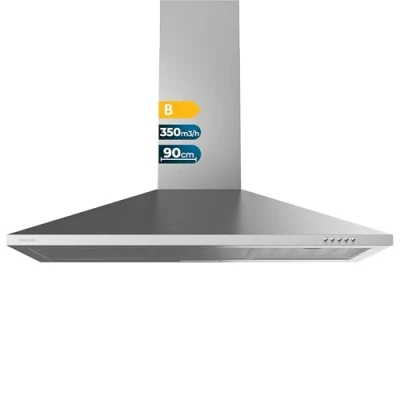 Image de Cecotec Hotte aspirante 90 cm Pyramidale Bolero Flux PM 903500 Inox B. Moteur 65 W, Finition inox, Aspiration 350 m3/h, Commande mécanique, 3 niveaux de puissance, Lumière et Filtre à charbon
