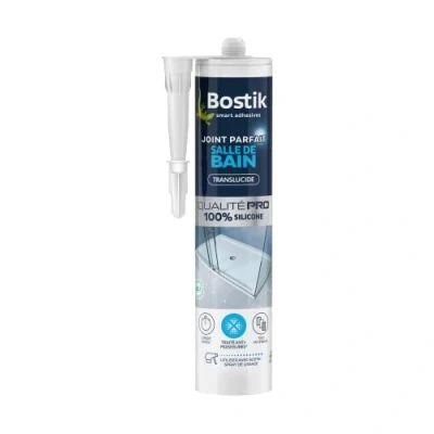 Image de Bostik Mastic d’Étanchéité Joint Parfait Salle de Bain Jointe Tous Matériaux Traité Anti Moisissures Longue Durée Formule 100% Silicone Couleur : Transparent 280 ml