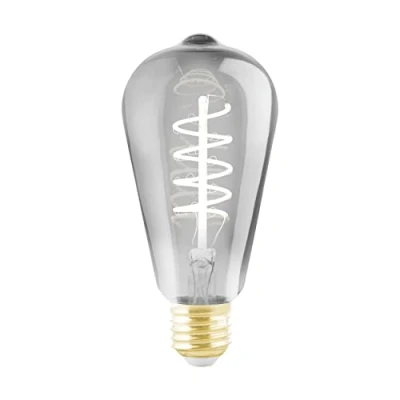 Image de EGLO Lampe LED E27 dimmable, filament vintage spirale, ampoule Edison forme de piston, éclairage retro au verre fumé, 4 watts, 100 lumens, blanc chaud, noir transparent, 2000 Kelvin, ST64, Ø 6,4 cm
