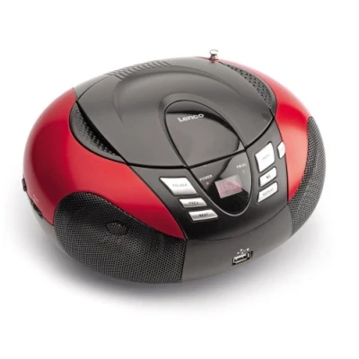 Image de Lenco SCD 37 Radio CD portable Boombox avec lecteur USB MP3 (écran LED, entrée Jack) design rouge circulaire