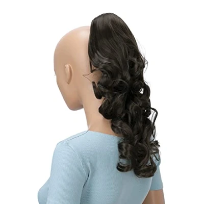 Image de CAISHA Postiche 40cm Avec Pince Papillon Tresse Queue De Cheval Résistant à la chaleu Extension Cheveux Volumineux Ondulé Marron H204