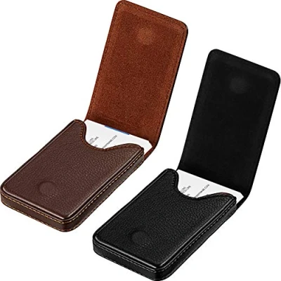 Image de Lot de 2 porte cartes visite, version verticale en cuir synthétique, visite avec fermeture magnétique (noir et café)