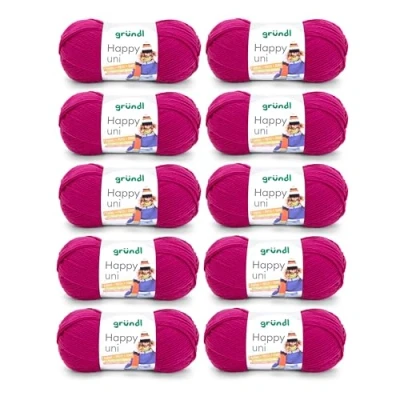 Image de Gründl Laine Happy uni (Fil à Tricoter/Fil Crocheter Anti Pilling 100% en polyacrylique), Fil Tricoter 10 x 100 g/ 250 m, Fuchsia