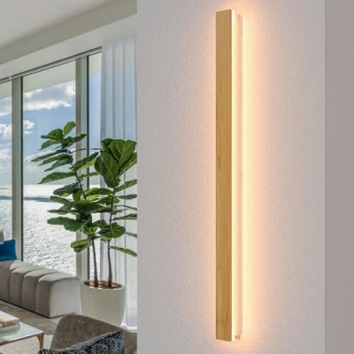 Image de Applique Murale En Bois LED Longue Éclairage Mural Intérieur Moderne Dimmable Avec Télécommande Bambou Appliques Pour Chambre À Coucher Salon Couloir D&#039;escalier,115cm,41w