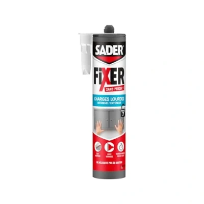 Image de SADER FIXER Sans Percer Charges Lourdes Mastic Colle pour Tous Matériaux, Maintien Immédiat Ultra Puissant, Usage Intérieur/Extérieur, Cartouche 460g