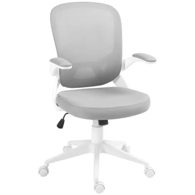 Image de HOMCOM Fauteuil de Bureau Chaise Hauteur réglable pivotant 360 accoudoirs relevables Dossier en Maille et Assise Tissu Gris