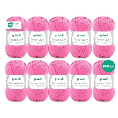 Image de Fil à Tricoter/Crocheter Gründl Cotton Quick Uni, 10 Pelotes de 50 g (fil aux couleurs joyeuses 100 % coton, certifié OEKO TEX, / 125 m, grosseur d&#039;aiguilles : 3 4, x g), Lampone