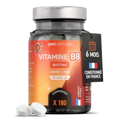 Image de Vitamine B8 Biotine 10 000 µg 180 comprimés Cheveux, Peau