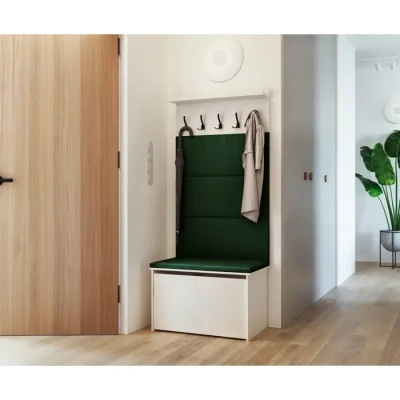 Image de KOBI Andy Ensemble d&#039;entrée avec siège Cintre + boîte Panneaux rembourrés Armoire pour Le Hall (Vert Bouteille)