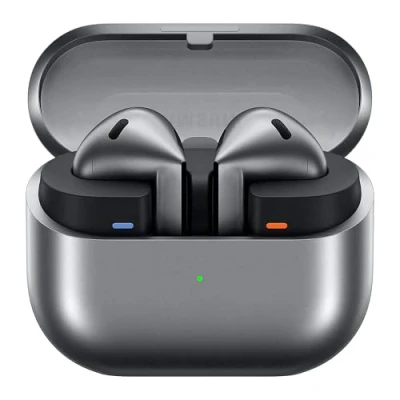 Image de Samsung Galaxy Buds3 Écouteurs intra auriculaires sans fil Bluetooth avec réduction active du bruit (ANC), adaptative bruit, audio à 360, argenté et étui transparent Anymode