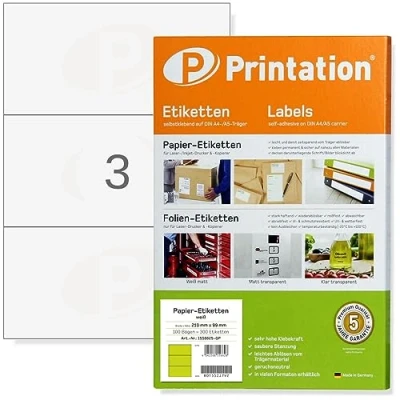 Image de Printation Étiquettes universelles 210 x 99 mm blanches autocollantes imprimables 300 étiquettes adhésives à imprimer sur 100 feuilles A4 3 1 par feuille Autocollants