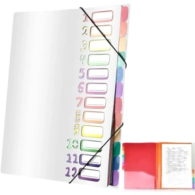 Image de Delamiya Porte documents A4, portable, avec 12 compartiments, en plastique polypropylène, élastique, étanche, pour l&#039;école, les fournitures de bureau (noir)
