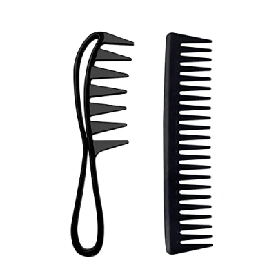 Image de Yoezuo 2 Pièces Ensemble de Peigne à Cheveux, Dents Larges pour Cheveux Bouclés professionnel Anti Statique Résistant la Chaleur Différents Types (Noir)