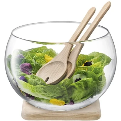Image de LSA SZ53 Service à salade avec support en chêne Serve, diamètre 27 cm, transparent*