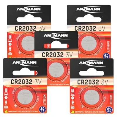 Image de ANSMANN Piles bouton CR2032 3V 240 mAh (lot de 5) plates standard qualité supérieure lithium pour appareil paiement sans contact, système d&#039;ouverture garage, etc.