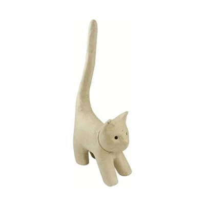 Image de Décopatch SA112O Un support en papier brun mâché 13,5x7x32 cm, Chat naïf avec longue queue