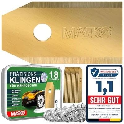 Image de MASKO® Lot de 18 Lames rechange universelles pour robot tondeuse à gazon avec vis innovantes durables Revêtement en titane Compatibles Gardena/Husqvarna