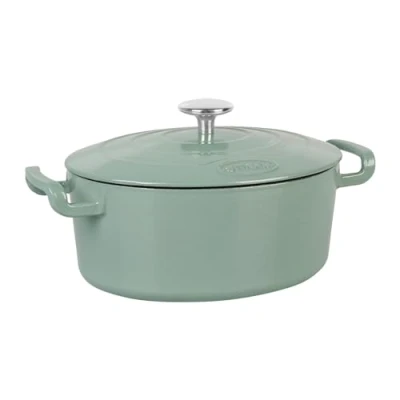Image de Sitram 715405 COCOTTE Sitrabella Ovale en fonte émaillée L26 cm 4 litres Extérieur émail Vert Sauge intérieur Blanc toutes sources de chaleur y compris induction Idéale repas 5 convives