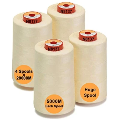 Image de New brothread 28 Options 4 Grand Cône de 5000M Tout usage Fil à coudre en polyester 40S/2 (Tex27) pour la couture, le matelasser, patchwork, surjeter Ivory White