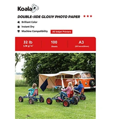 Image de KOALA Papier Photo Double Face Brillant pour imprimante à Jet d&#039;encre, A3, 120 g/m², 100 feuilles. Convient l&#039;impression de Photos, Brochures, Certificats, Livrets, Flyers, Dépliants, Calendriers