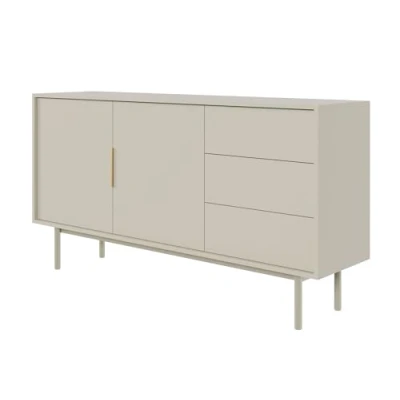 Image de Selsey Commode À 3 Tiroirs 2 Portes Meuble De Rangement sur Pieds Push to Open Soft Close 154 cm Beige Gris Viviaro