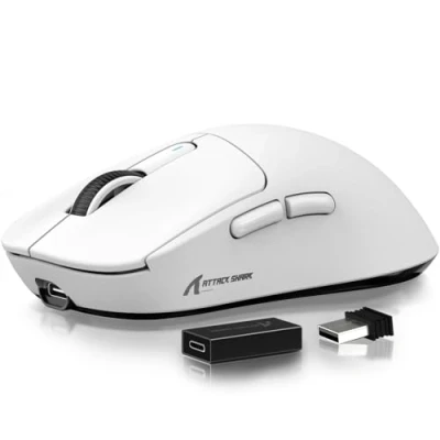 Image de ATTACK SHARK Souris X3 Pro 4K/8K Hz, 49 g Superlight, capteur de Jeu PixArt PAW3395, sans Fil/Filaire BT/2,4 G, 6 DPI réglables jusqu&#039;à 26 000, Batterie 200 Heures (Blanc)