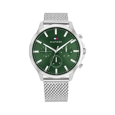 Image de Tommy Hilfiger DIAL WITH Accents Montre à aiguilles silvercoloured/green, Homme, Taille: One Size, Silver coloured/green