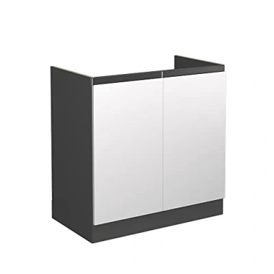 Image de Vicco Meuble Bas sous évier R Line, Blanc/Anthracite, 80 cm J Shape, sans Plan de Travail