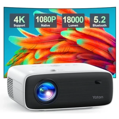 Image de YOTON Y6 Vidéoprojecteur 4K, Mini Projecteur Bluetooth 5.2 Home Cinéma 18000 Lumens Vidéoprojecteur, Full HD 1080P Retroprojecteur 200&#039;&#039; pour Smartphone, PC, PS5, HDMI, USB, Firestick(Trépied Inclus)