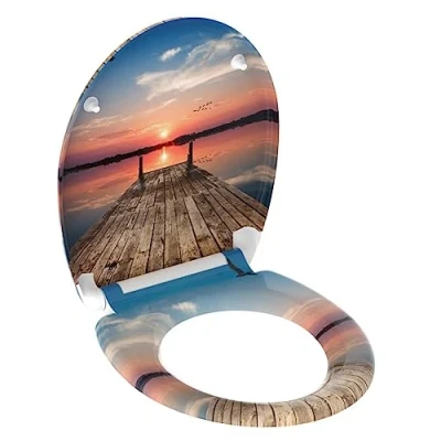 Image de SCHÜTTE Sunset Sky 82378 Abattant WC en Duroplast avec système d&#039;abaissement automatique et fonction détachable, compatible la majorité des cuvettes